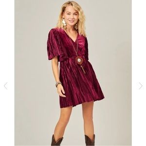 Maroon Velvet Accordion Boho Dress Large